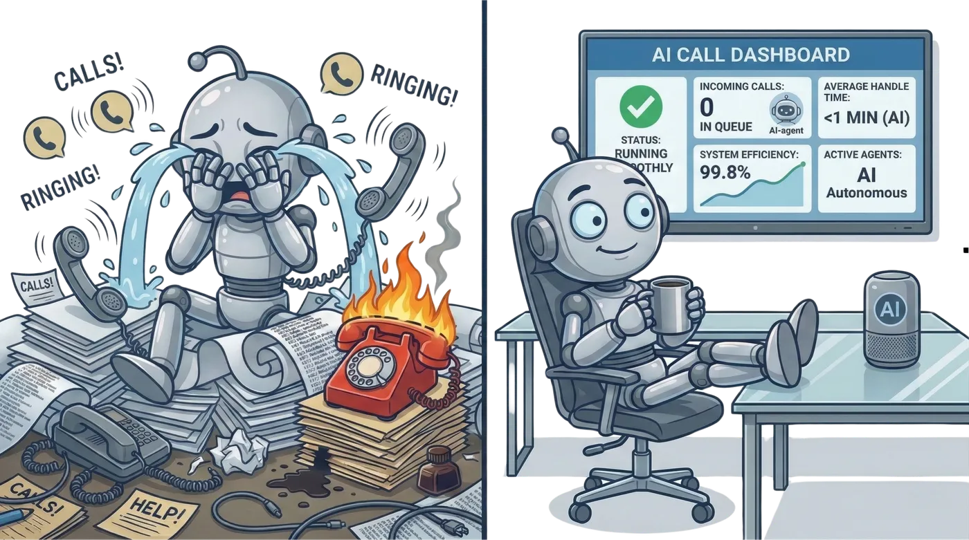 Before and after: chaotic calls vs automated AI call dashboard